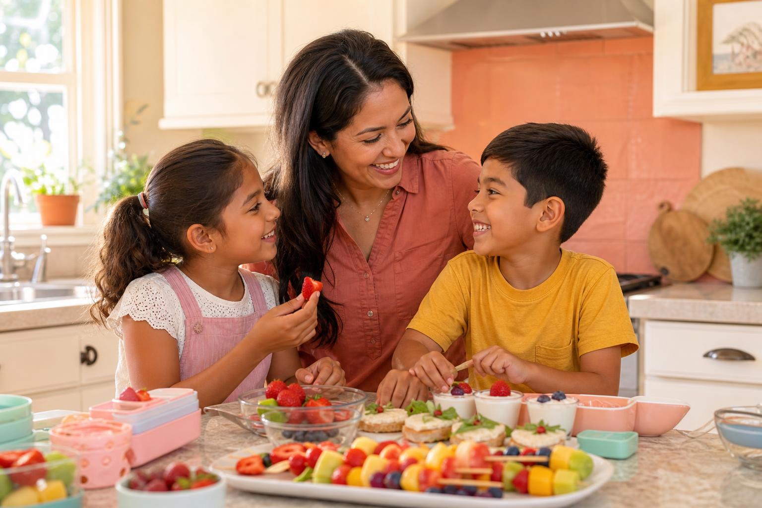 Variedad de meriendas saludables coloridas para niños